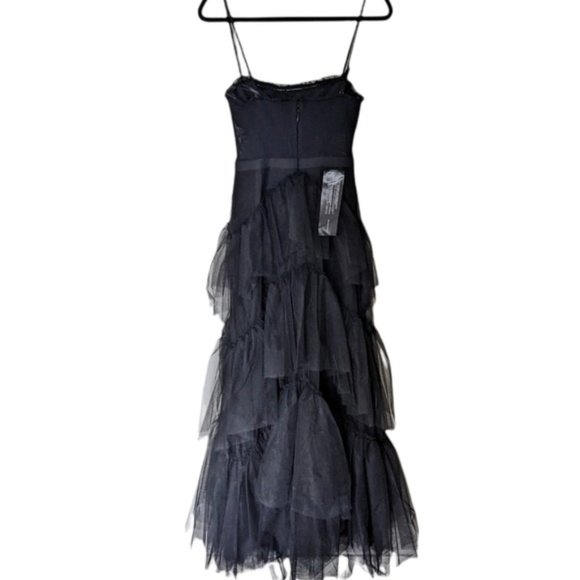 NEW BCBGMAXAZRIA Oly Black Corset Tulle Gown Ruffled Maxi Gown Dress Size 2 - Picture 7 of 11